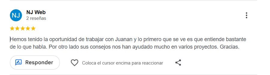Reseña de Google de NJ Web sobre ALZAT